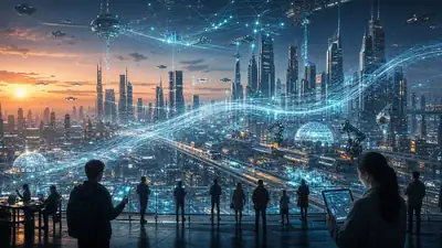 AI 네트워크가 흐르는 미래 도시와 인간과 기계가 공존하는 사회